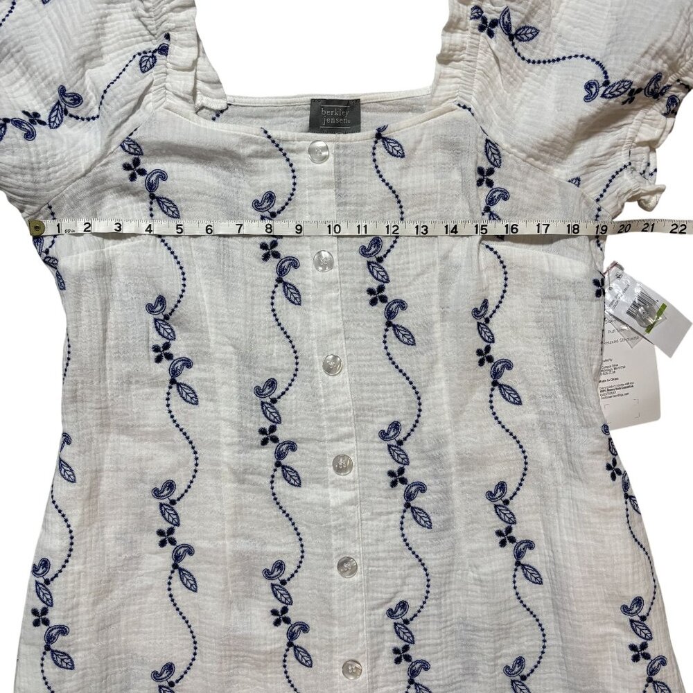 NWT Women’s White Cotton Embroidered Puff Sleeve Cottagecore Midi Dress - Picture 6 of 9